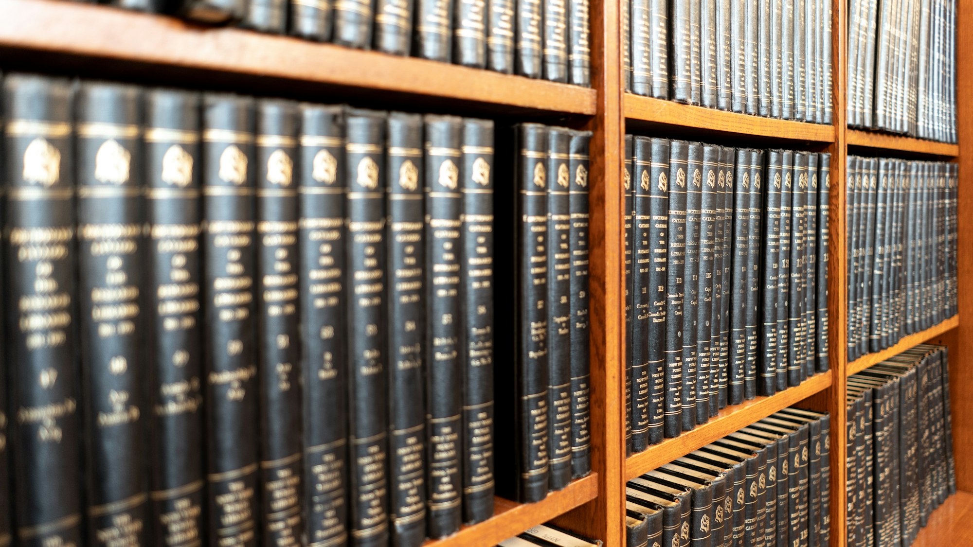 Bound law reports on a shelf